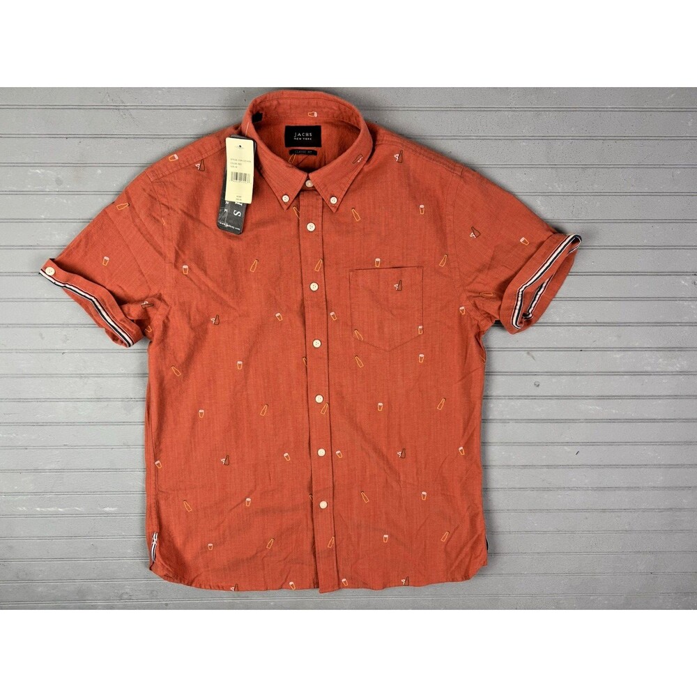 Jachs Size M Mens Shirt Hawaiian Faded Red Print Short Sleeve Classic Fit